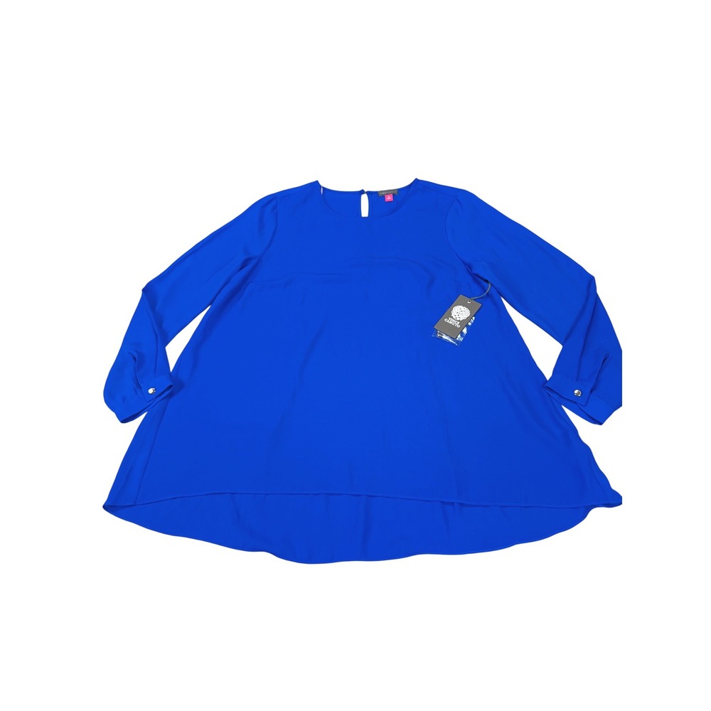 Vince Camuto Cobalt Blue Long Sleeve High Low Blouse Sport Chic Woman M MSRP $79